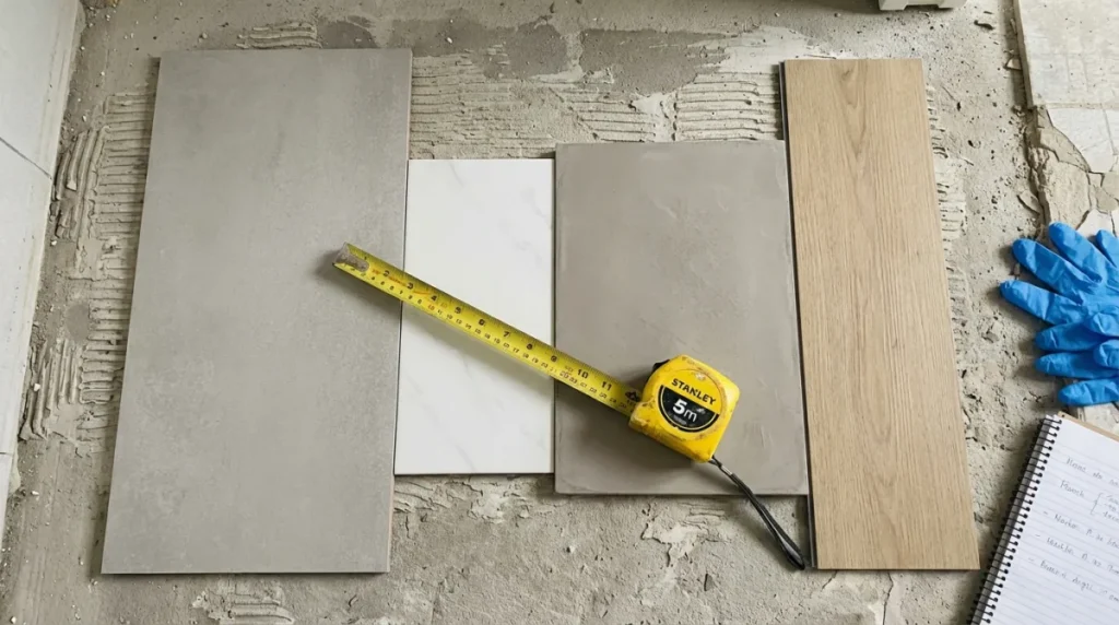 Comparativa de revestimientos de baño: porcelánico, gres, microcemento y vinilo