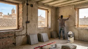 Vista general de un chantier de reforma integral en casa de pueblo, La Rioja