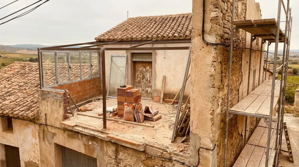 Fachada de casa antigua en España antes de reformar — precio reforma casa antigua 2026